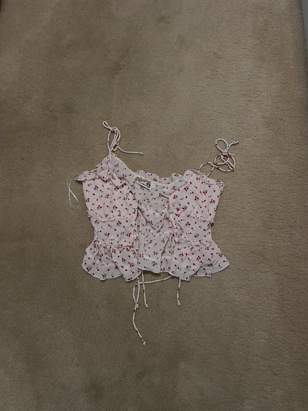 nectar clothing pink patterned tank tie front top us size m